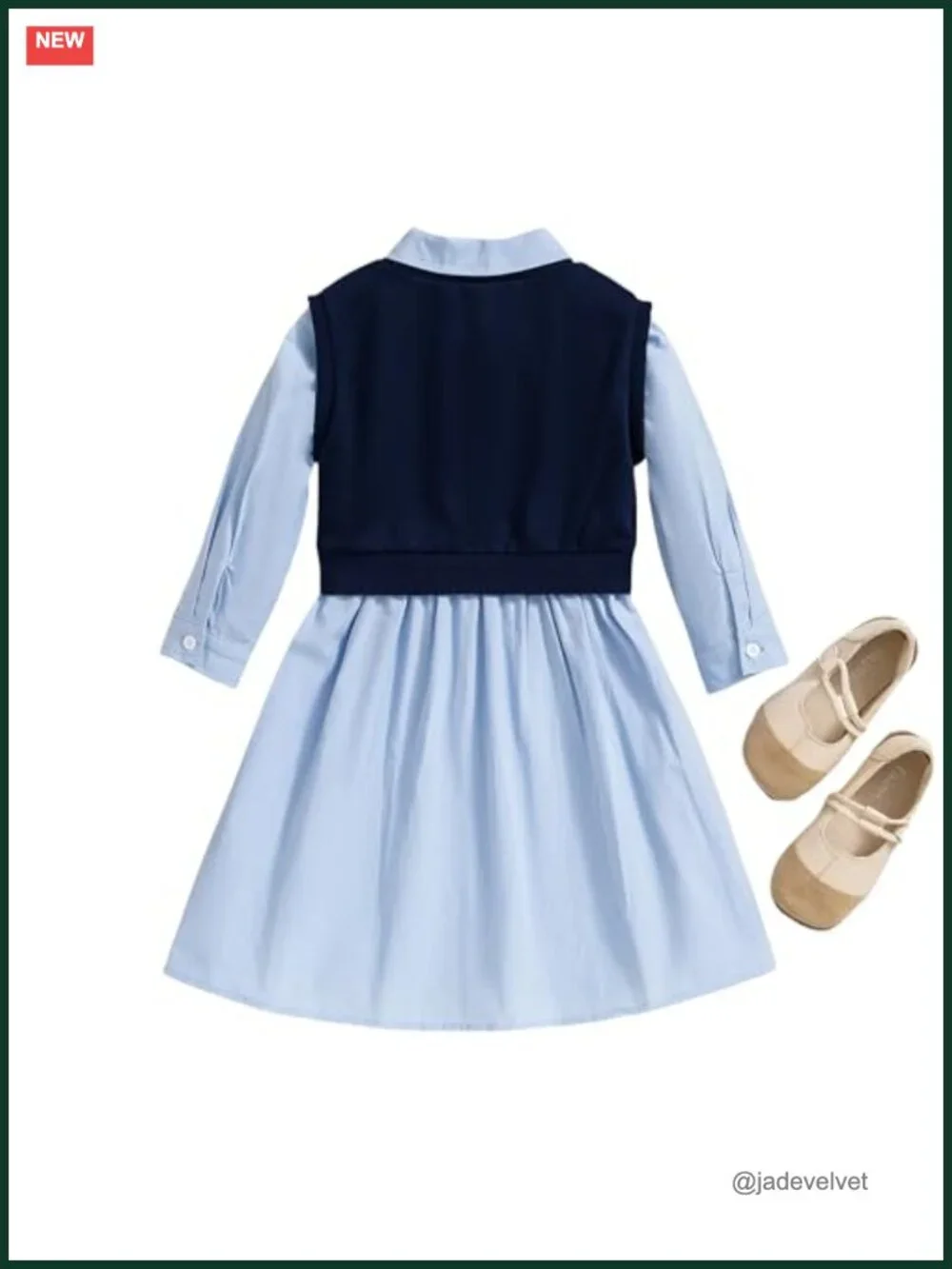 Girls 2 Piece Cotton Long Sleeve Dress Set with Vest